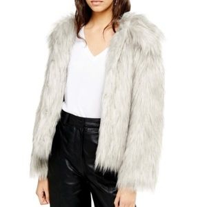 Topshop Gray Tipped Faux Fur Coat
